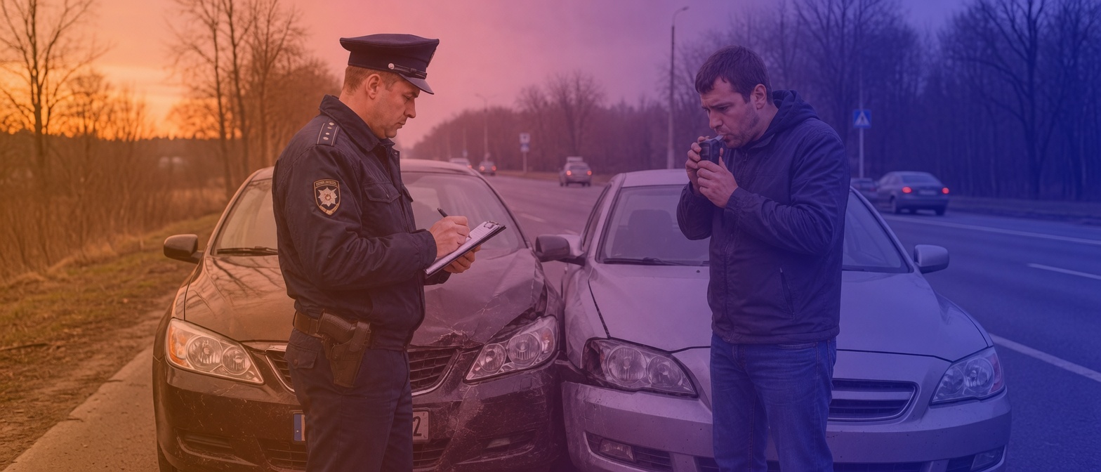 Полиция оформляет ДТП с водителем, подозреваемым в DUI